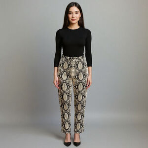 Karen Millen Black Beige Snake Print Pants - Size 4